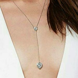 NEW  S925 Long Drizzle Y Drop Heart